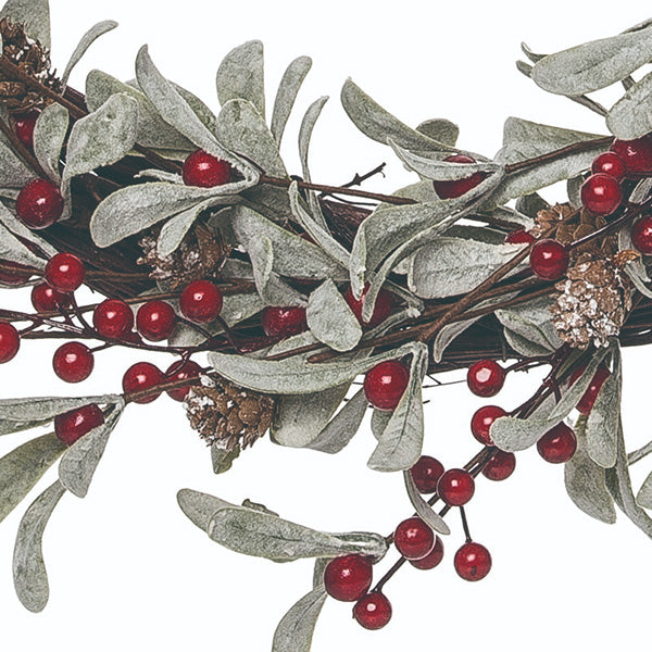 22 Inch Red Berry & Lambs Ear Wreath