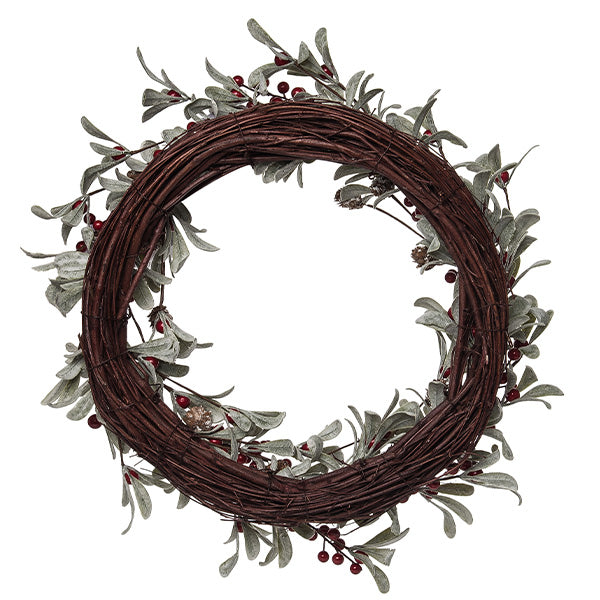 22 Inch Red Berry & Lambs Ear Wreath