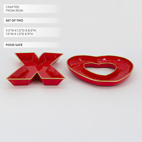 Red XO Metal Serving Trays, Set of Two
