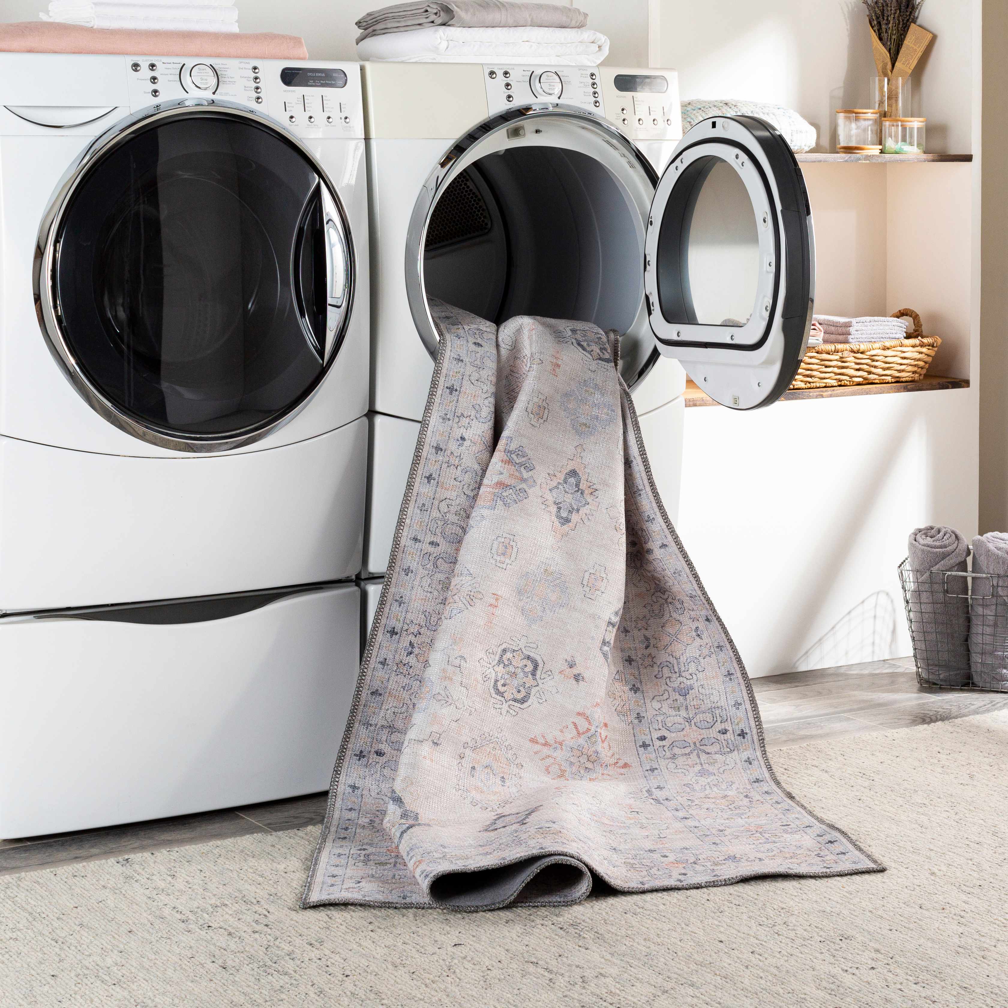 Denim Beige Vintage Washable Area Rug