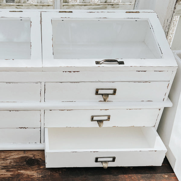 Vintage-Inspired Apothecary Cabinet with Lift-Top Storage