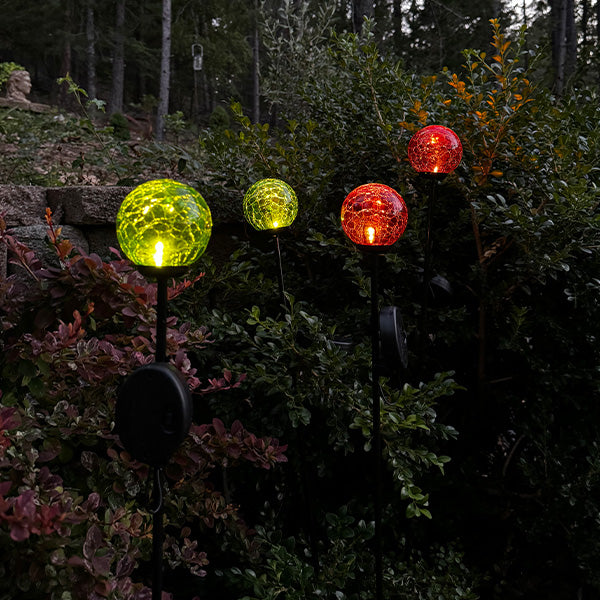 Multi-Color Solar LED Crackle Globe Yard Stakes, Set of 4