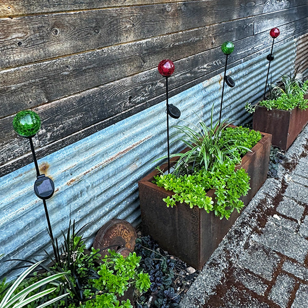 Multi-Color Solar LED Crackle Globe Yard Stakes, Set of 4