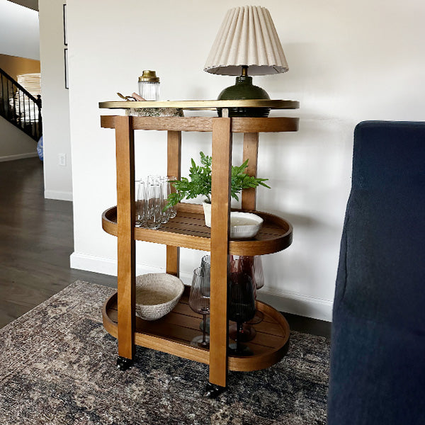 34 Inch Rolling Wooden Bar Cart