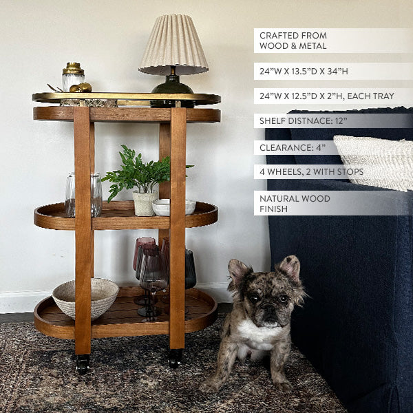 34 Inch Rolling Wooden Bar Cart