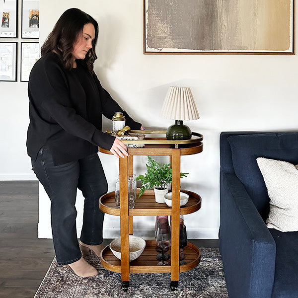 34 Inch Rolling Wooden Bar Cart