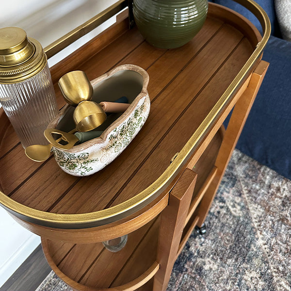 34 Inch Rolling Wooden Bar Cart