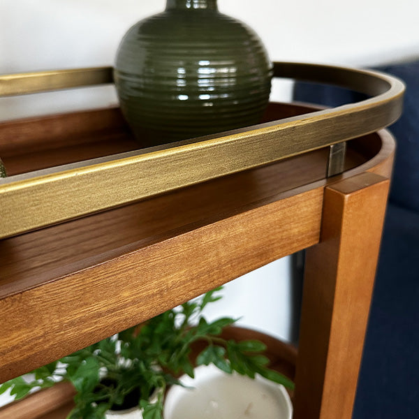 34 Inch Rolling Wooden Bar Cart