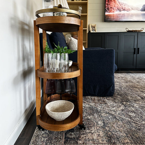 34 Inch Rolling Wooden Bar Cart