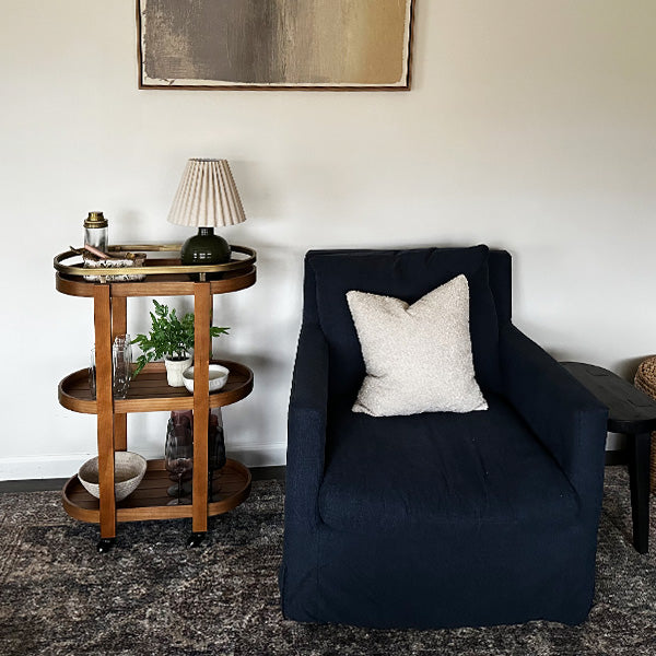 34 Inch Rolling Wooden Bar Cart