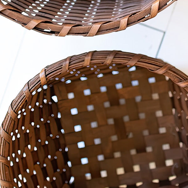 Footed Round Woven Wood Baskets, Set of Two