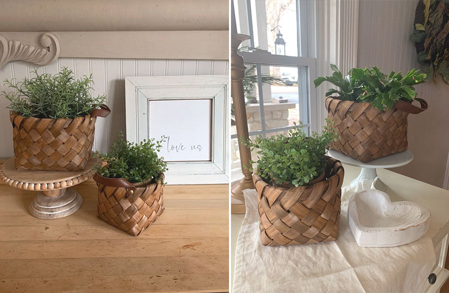 Woven Baskets with Handle, Set of 2