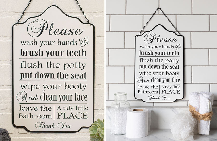 Hanging Enamel Bathroom Rules Sign