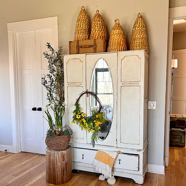 Handwoven Natural Palm Bee Skep Cloche, Set of Two, Choose Your Size