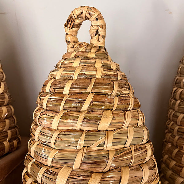 Handwoven Natural Palm Bee Skep Cloche, Set of Two, Choose Your Size