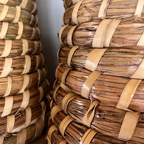 Handwoven Natural Palm Bee Skep Cloche, Set of Two, Choose Your Size