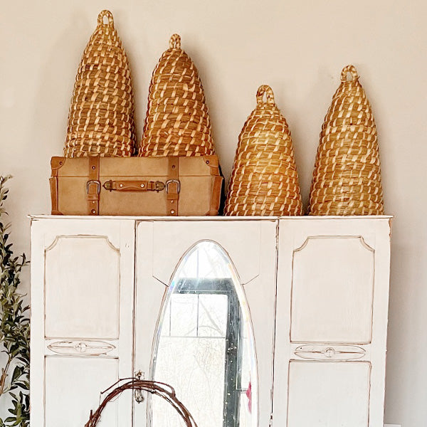 Handwoven Natural Palm Bee Skep Cloche, Set of Two, Choose Your Size