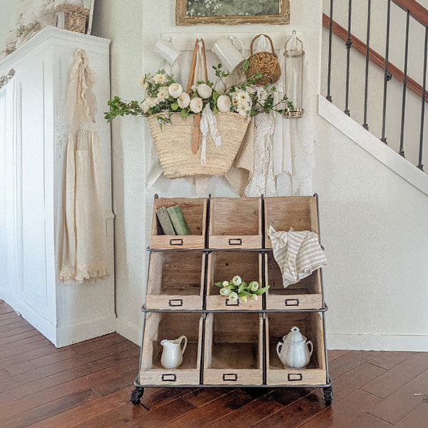 9 Bin Wooden Apothecary Storage on Wheels