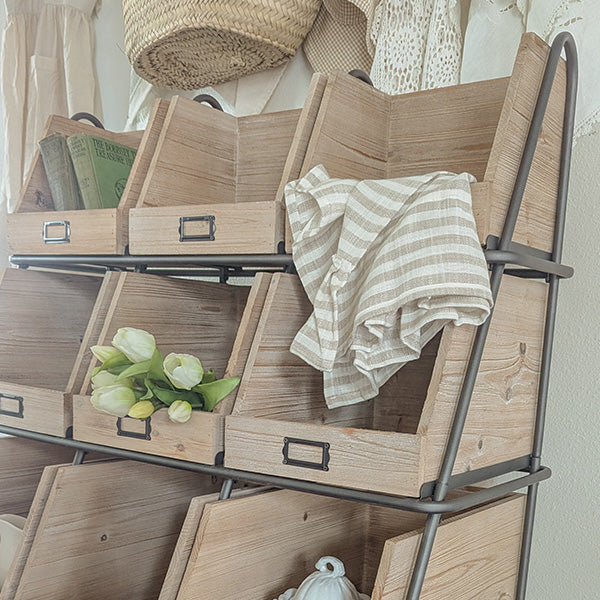 9 Bin Wooden Apothecary Storage on Wheels