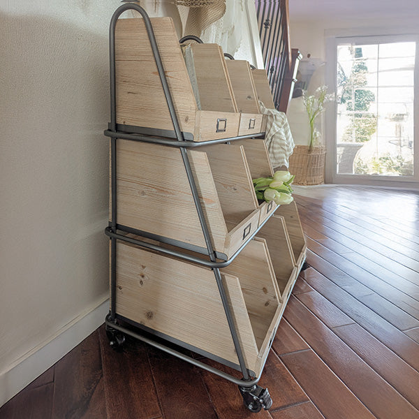 9 Bin Wooden Apothecary Storage on Wheels