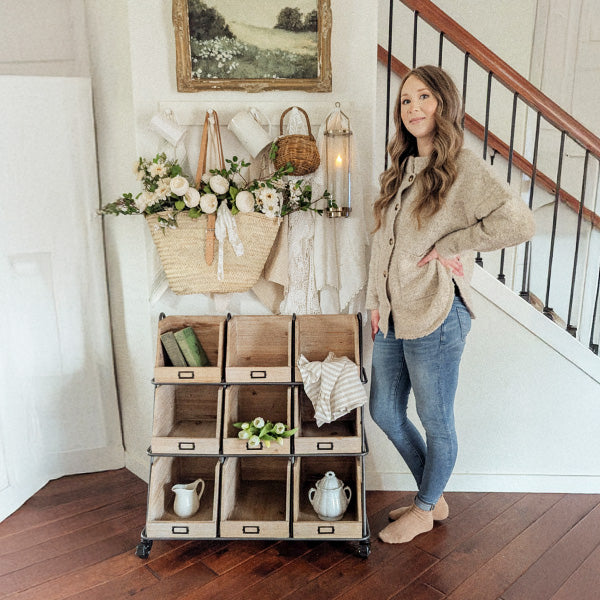 9 Bin Wooden Apothecary Storage on Wheels