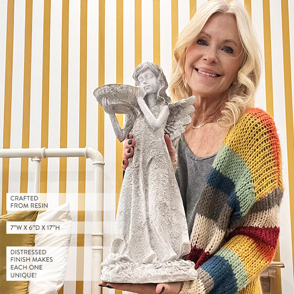 Standing Angel with Birdbath Indoor/Outdoor Decor