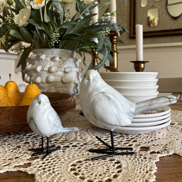 Faux Marble Standing Bird Figurines, Set of Two