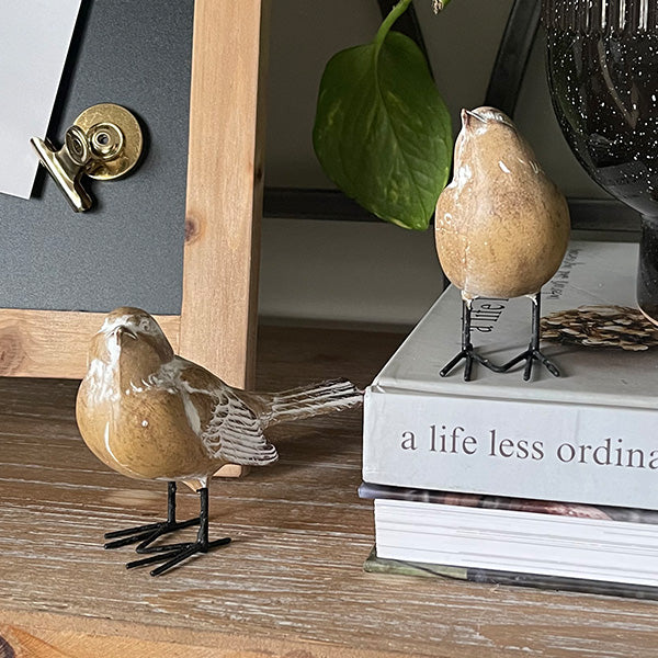 Distressed Brown Bird Figurines, Set of Two