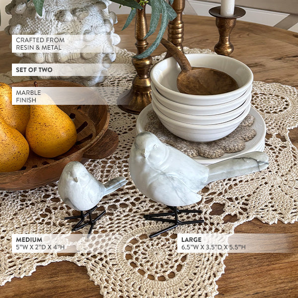 Faux Marble Standing Bird Figurines, Set of Two