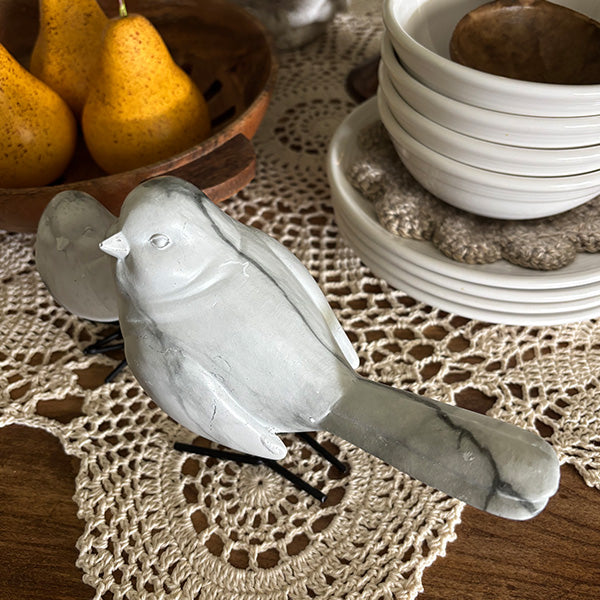 Faux Marble Standing Bird Figurines, Set of Two