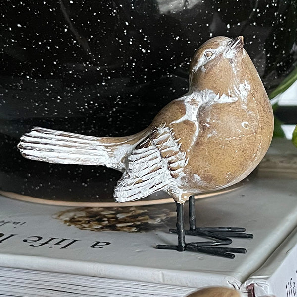 Distressed Brown Bird Figurines, Set of Two