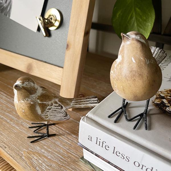 Distressed Brown Bird Figurines, Set of Two