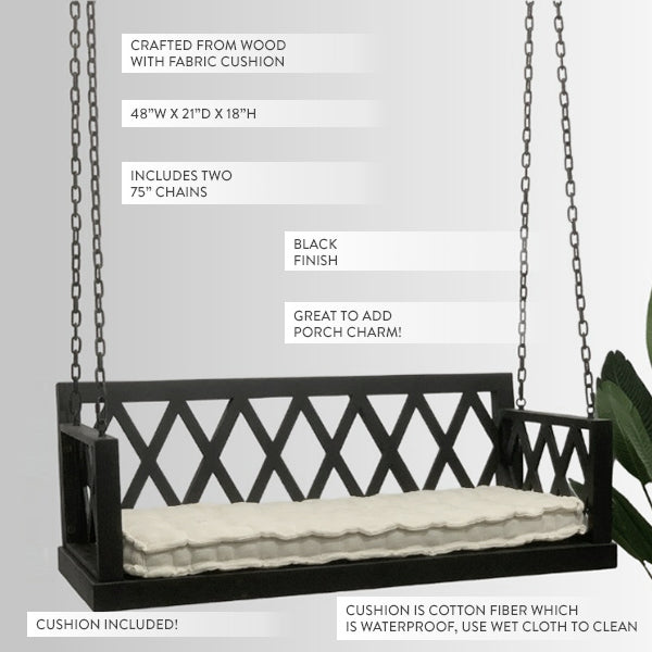 Black Porch Swing with Cushion