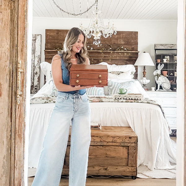 Vintage-Inspired Wooden Slant-Top Desk Organizer