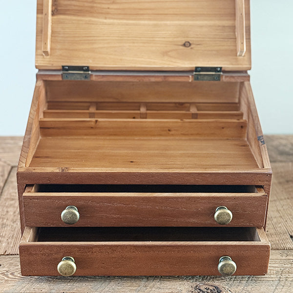 Vintage-Inspired Wooden Slant-Top Desk Organizer