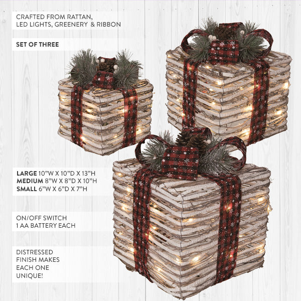 Rattan Light Up Ribbon Boxes, Set of Three