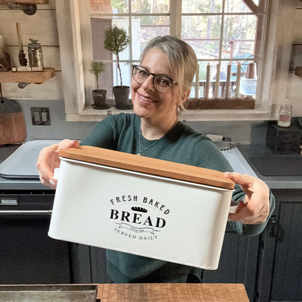 Vintage Inspired Bread Box with Wood Lid