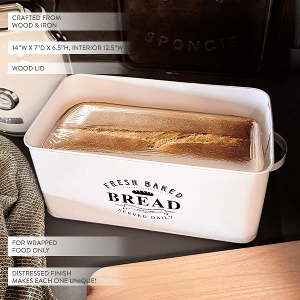Vintage Inspired Bread Box with Wood Lid