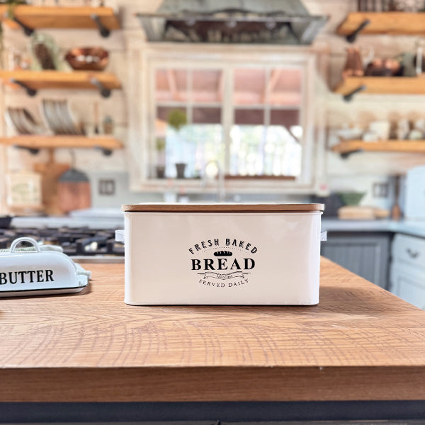 Vintage Inspired Bread Box with Wood Lid