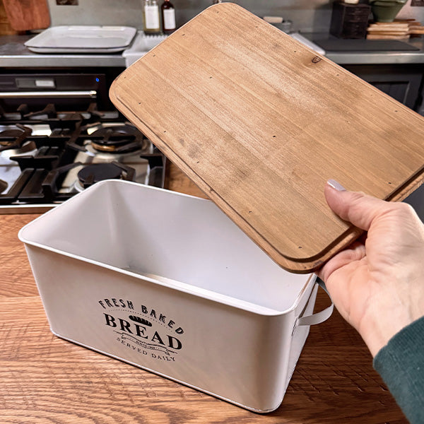 Vintage Inspired Bread Box with Wood Lid