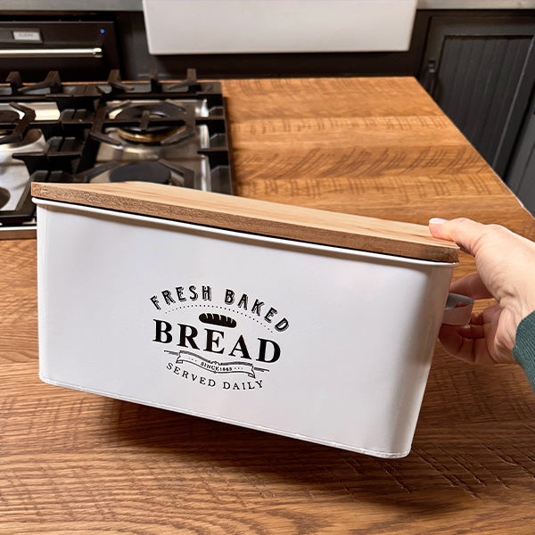 Vintage Inspired Bread Box with Wood Lid