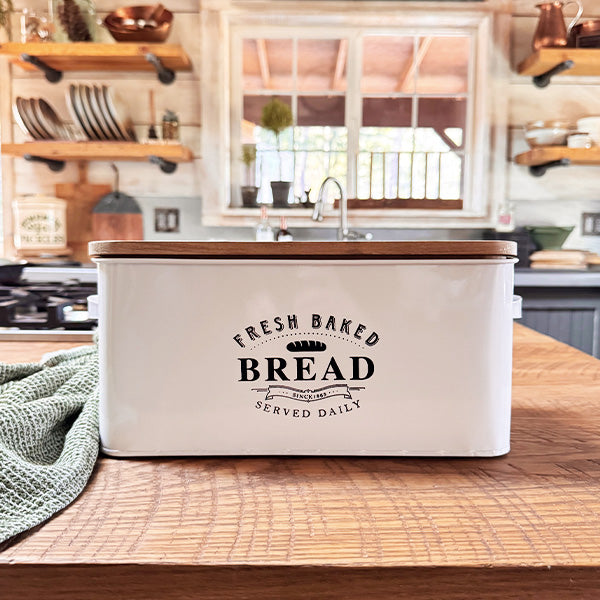 Vintage Inspired Bread Box with Wood Lid