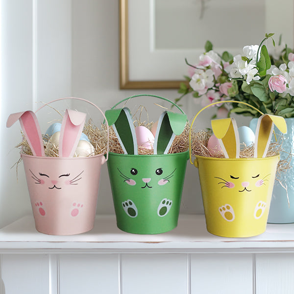 Adorable Bunny Face Easter Outdoor Buckets, Set of Three