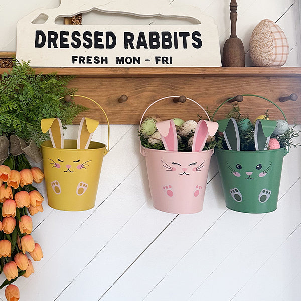 Adorable Bunny Face Easter Outdoor Buckets, Set of Three