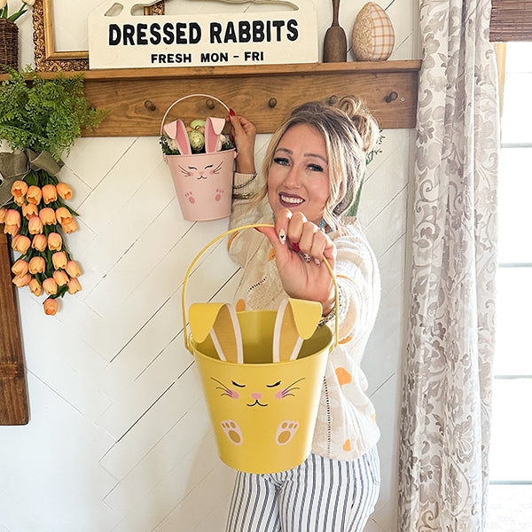 Adorable Bunny Face Easter Outdoor Buckets, Set of Three