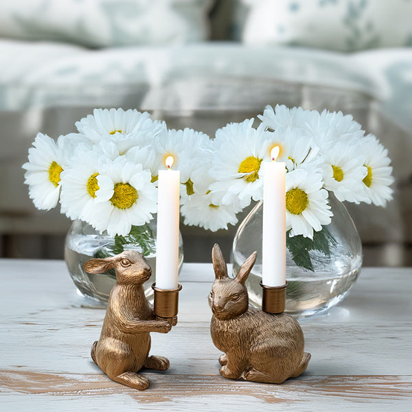 Bronze Bunny Candle Holders, Set of Two