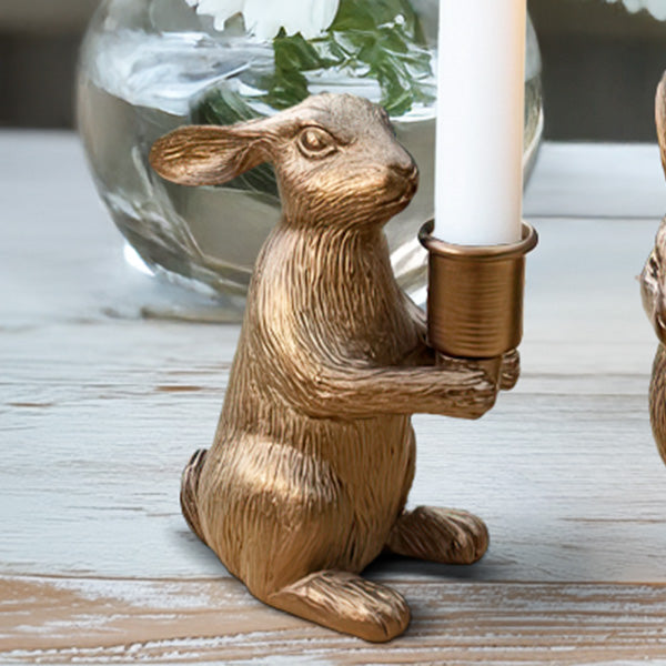 Bronze Bunny Candle Holders, Set of Two