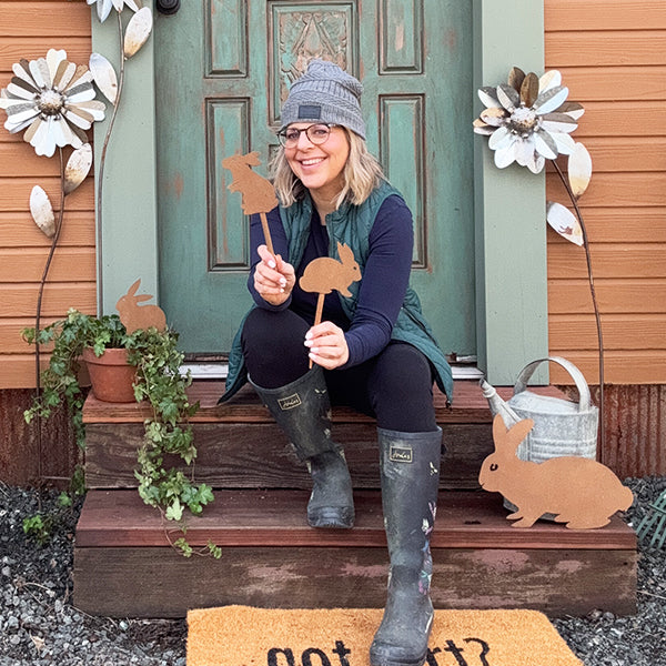 Rustic Outdoor Bunny Cutout Yard Stakes, Set of Four