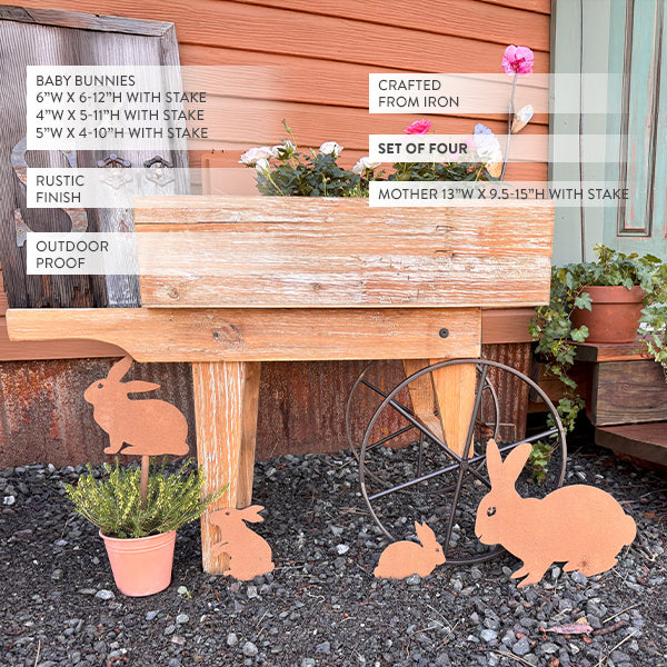 Rustic Outdoor Bunny Cutout Yard Stakes, Set of Four