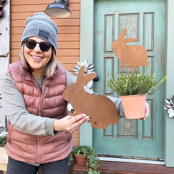 Rustic Outdoor Bunny Cutout Yard Stakes, Set of Four